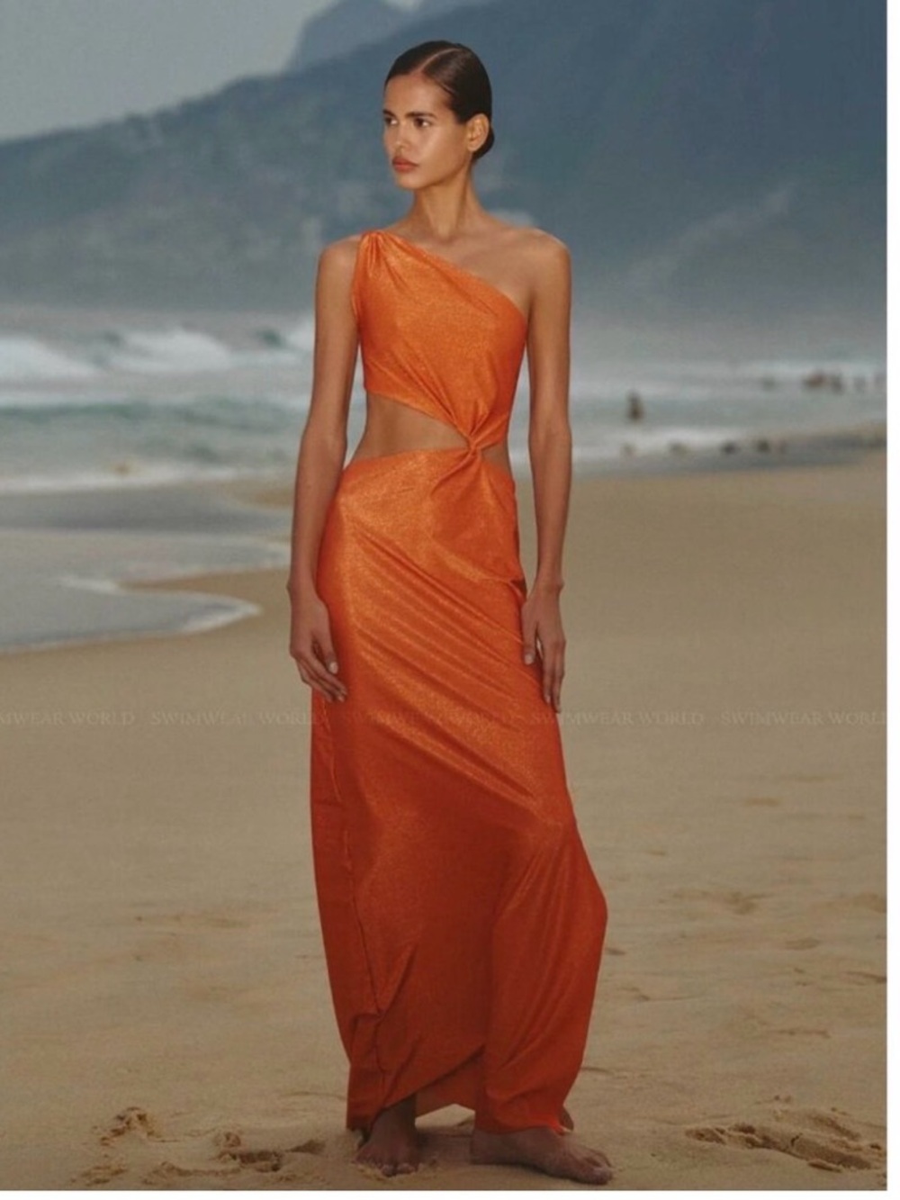 Baobab Collection One-Shoulder Orange Cutout Maxi